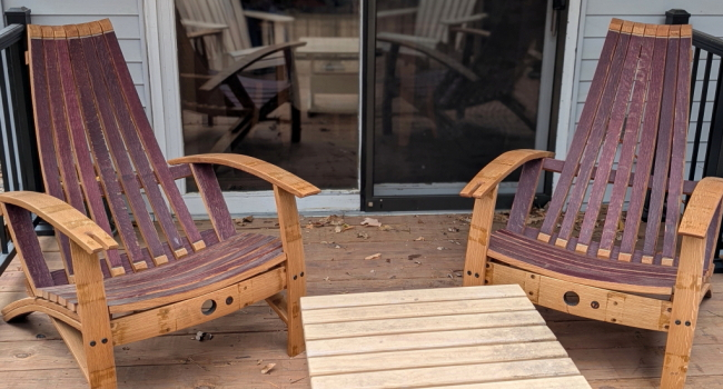 Wine barrel Adirondack chairs.